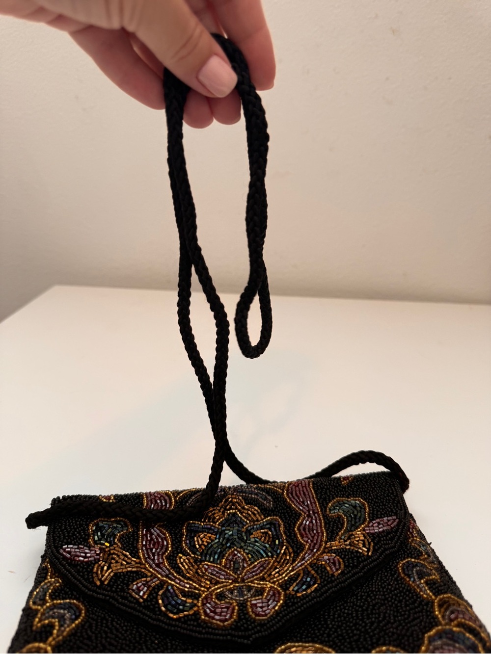 🌸VTG Lillian Vernon Black Crossbody Bag Handmade Bohemian Chic Evening Cocktail - Picture 8 of 8